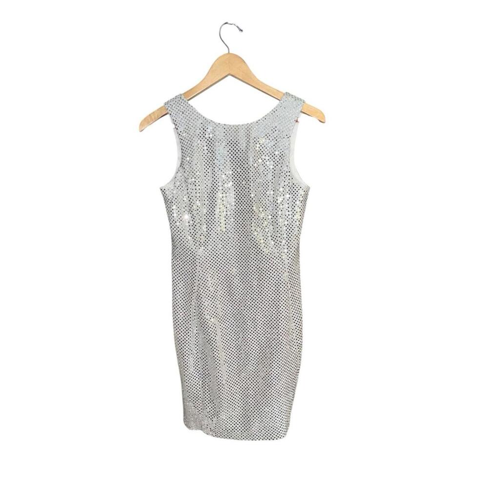 Vintage Y2K Rhapsody Silver Sequin Metallic Sheath Party Dress‎ Women's 10